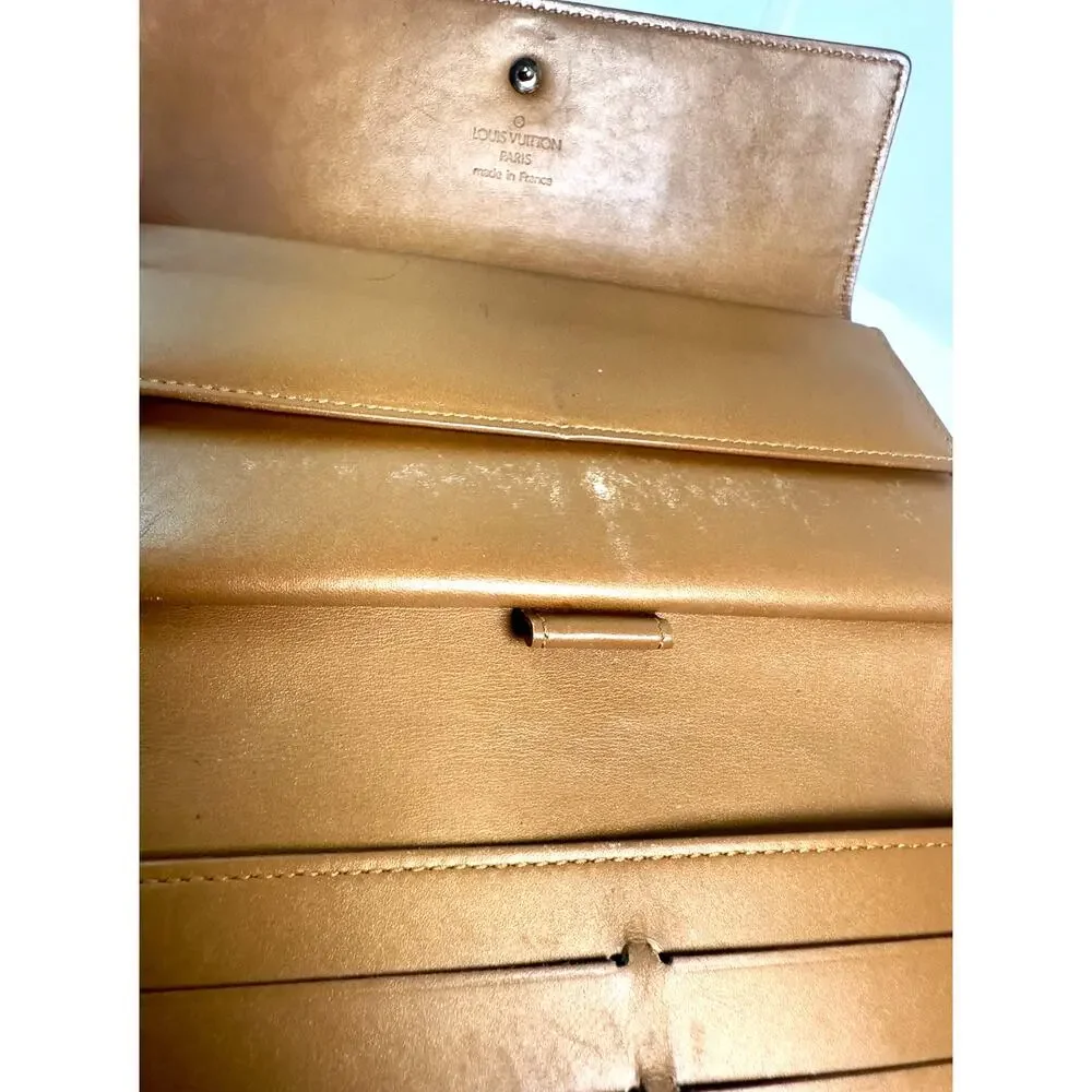 Louis Vuitton Vernis Sarah Wallet Beige Monogram w/ Chain + Gift Bag